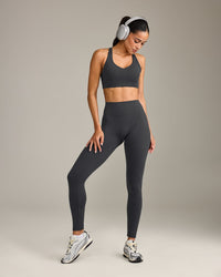 SoftMotion™ High Waisted Leggings with Grey Logo | Coal