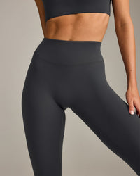 SoftMotion™ High Waisted Leggings with Grey Logo | Coal