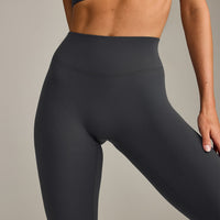 SoftMotion™ High Waisted Leggings with Grey Logo | Coal