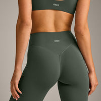 SoftMotion™ High Waisted Leggings with Grey Logo | Dark Khaki