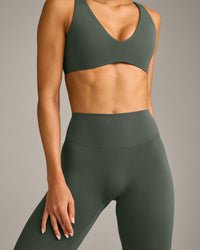SoftMotion™ High Waisted Leggings with Grey Logo | Dark Khaki