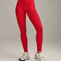 SoftMotion™ High Waisted Leggings with Grey Logo | Fiery Red