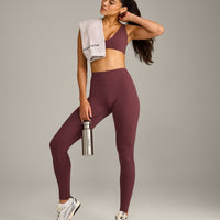 SoftMotion™ High Waisted Leggings with Grey Logo | Velvet Mocha