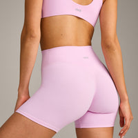SoftMotion™ High Waisted Shorts 6" with Grey Logo | Chalk Pink
