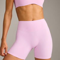 SoftMotion™ High Waisted Shorts 6" with Grey Logo | Chalk Pink