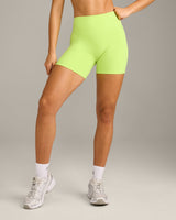 SoftMotion™ High Waisted Shorts 6" with Grey Logo | Citrus Green
