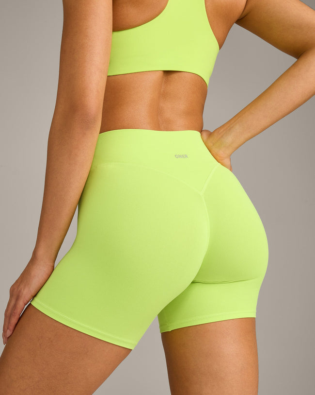 SoftMotion™ High Waisted Shorts 6" with Grey Logo | Citrus Green