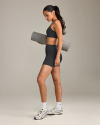 SoftMotion™ High Waisted Shorts 6" with Grey Logo | Coal