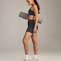 SoftMotion™ High Waisted Shorts 6" with Grey Logo | Coal