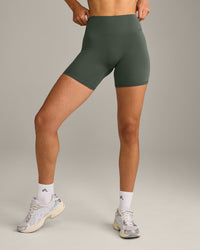 SoftMotion™ High Waisted Shorts 6" with Grey Logo | Dark Khaki
