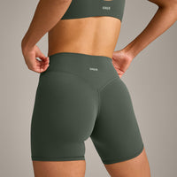 SoftMotion™ High Waisted Shorts 6" with Grey Logo | Dark Khaki