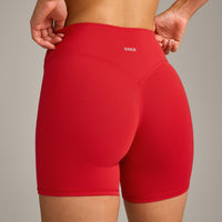 SoftMotion™ High Waisted Shorts 6" with Grey Logo | Fiery Red
