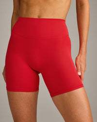 SoftMotion™ High Waisted Shorts 6" with Grey Logo | Fiery Red