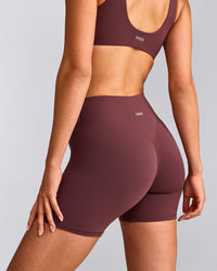SoftMotion™ High Waisted Shorts 6" with Grey Logo | Velvet Mocha