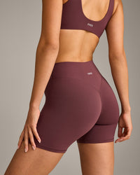 SoftMotion™ High Waisted Shorts 6" with Grey Logo | Velvet Mocha