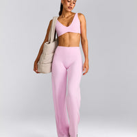 SoftMotion™ Straight Leg Trousers with Grey Logo | Chalk Pink