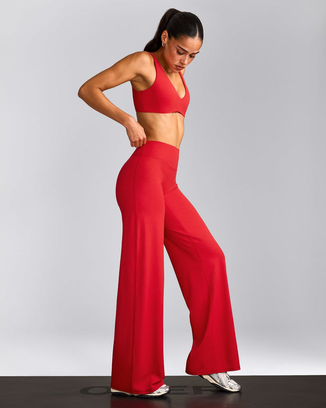 SoftMotion™ Straight Leg Pants with Grey Logo | Fiery Red