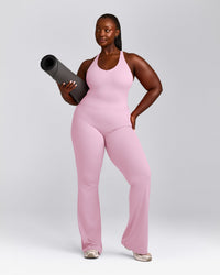 SoftMotion™ Racer Back Mid Tank Top with Built in Bra Shelf with Grey Logo | Chalk Pink