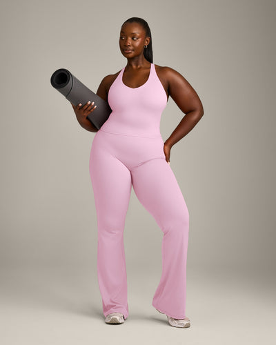 SoftMotion™ Racer Back Mid Vest with Built in Bra Shelf with Grey Logo | Chalk Pink