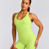 SoftMotion™ Racer Back Mid Tank Top with Built in Bra Shelf with Grey Logo | Citrus Green