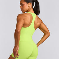 SoftMotion™ Racer Back Mid Tank Top with Built in Bra Shelf with Grey Logo | Citrus Green