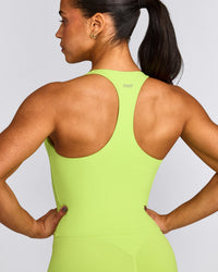 SoftMotion™ Racer Back Mid Tank Top with Built in Bra Shelf with Grey Logo | Citrus Green