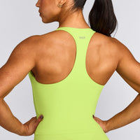 SoftMotion™ Racer Back Mid Tank Top with Built in Bra Shelf with Grey Logo | Citrus Green