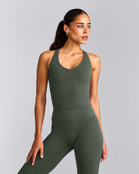 SoftMotion™ Racer Back Mid Tank Top with Built in Bra Shelf | Dark Khaki