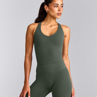 SoftMotion™ Racer Back Mid Tank Top with Built in Bra Shelf | Dark Khaki