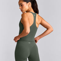 SoftMotion™ Racer Back Mid Tank Top with Built in Bra Shelf | Dark Khaki