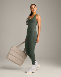 SoftMotion™ Racer Back Mid Vest with Built in Bra Shelf with Grey Logo | Dark Khaki