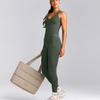 SoftMotion™ Racer Back Mid Tank Top with Built in Bra Shelf | Dark Khaki