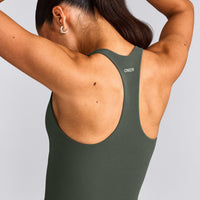 SoftMotion™ Racer Back Mid Tank Top with Built in Bra Shelf | Dark Khaki