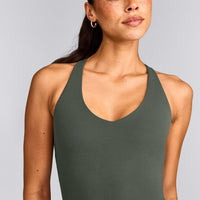 SoftMotion™ Racer Back Mid Tank Top with Built in Bra Shelf | Dark Khaki