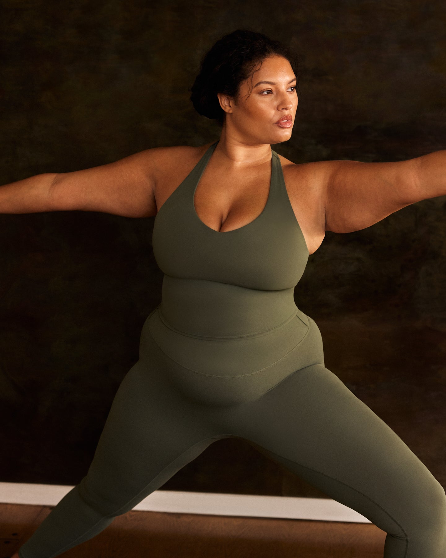 SoftMotion™ Racer Back Mid Tank Top with Built in Bra Shelf | Dark Khaki