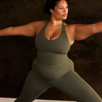 SoftMotion™ Racer Back Mid Tank Top with Built in Bra Shelf | Dark Khaki