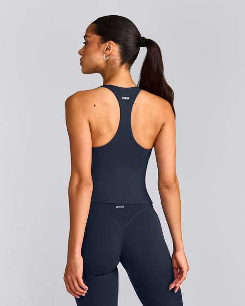 SoftMotion™ Racer Back Mid Tank Top with Built in Bra Shelf | True Blue