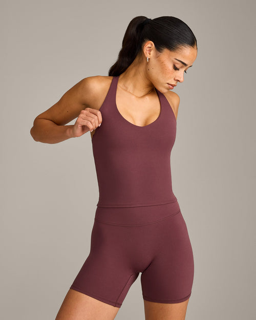 Oner Modal SoftMotion™ Racer Back Mid Vest with Built in Bra Shelf with Grey Logo | Velvet Mocha