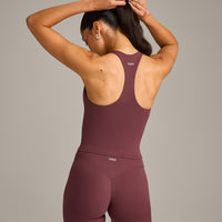 SoftMotion™ Racer Back Mid Vest with Built in Bra Shelf with Grey Logo | Velvet Mocha