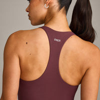 SoftMotion™ Racer Back Mid Vest with Built in Bra Shelf with Grey Logo | Velvet Mocha