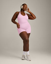 SoftMotion™ Racer Back Vest with Built in Bra Shelf with Grey Logo | Chalk Pink