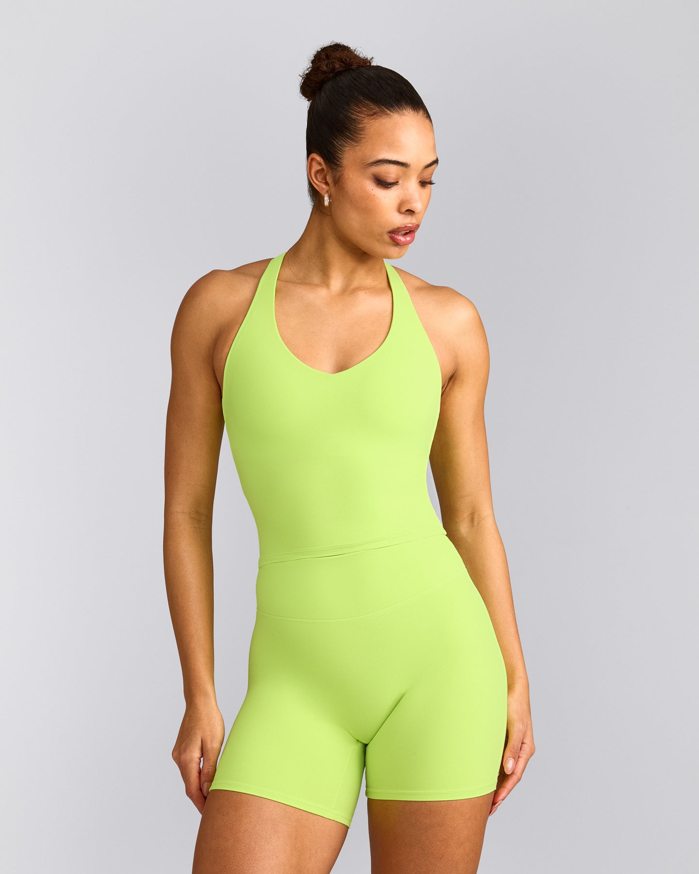 SoftMotion™ Racer Back Tank Top with Built in Bra Shelf with Grey Logo | Citrus Green