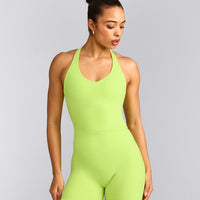 SoftMotion™ Racer Back Tank Top with Built in Bra Shelf with Grey Logo | Citrus Green