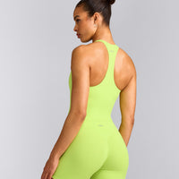 SoftMotion™ Racer Back Tank Top with Built in Bra Shelf with Grey Logo | Citrus Green