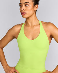 SoftMotion™ Racer Back Tank Top with Built in Bra Shelf with Grey Logo | Citrus Green