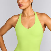 SoftMotion™ Racer Back Tank Top with Built in Bra Shelf with Grey Logo | Citrus Green