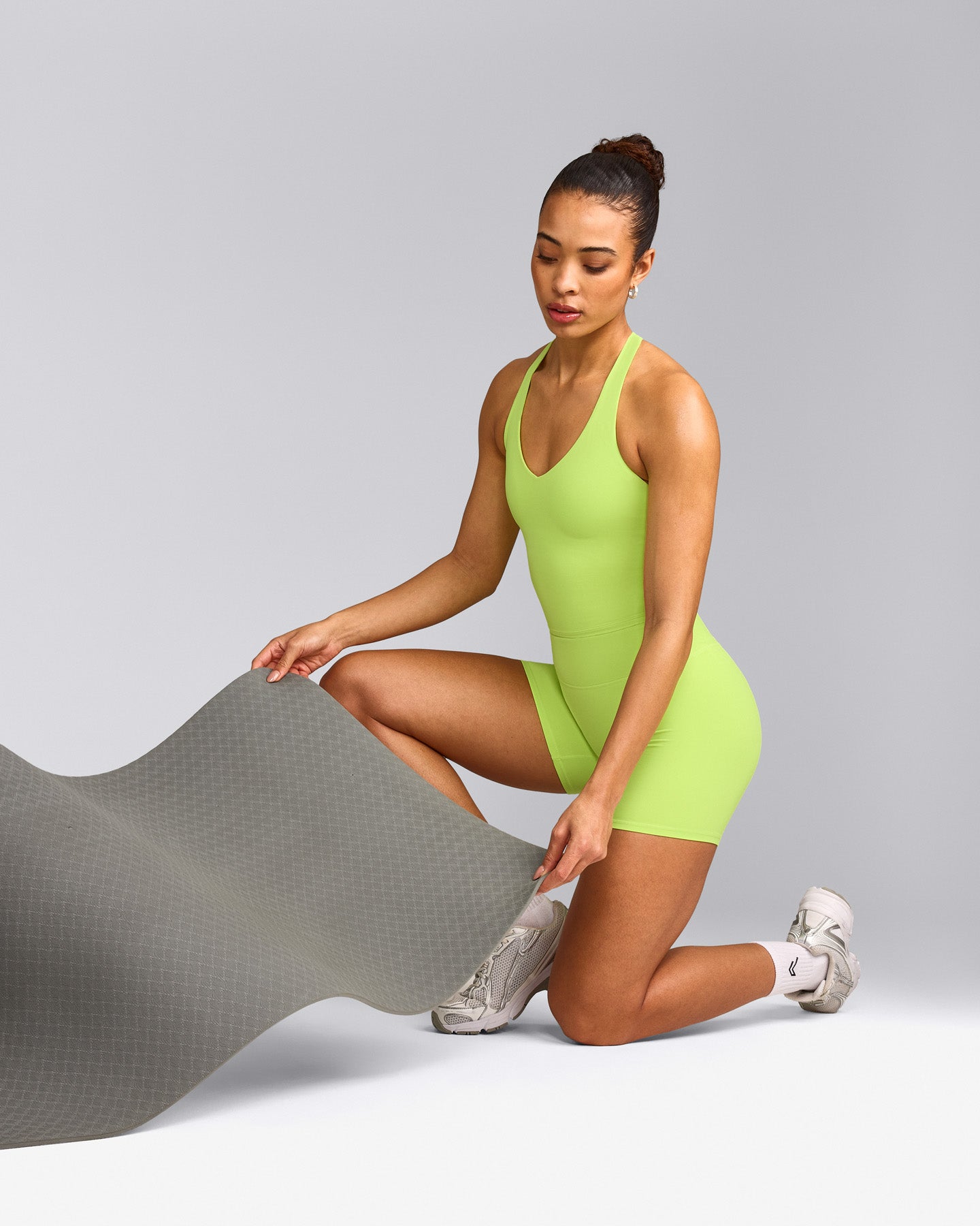 SoftMotion™ Racer Back Tank Top with Built in Bra Shelf with Grey Logo | Citrus Green