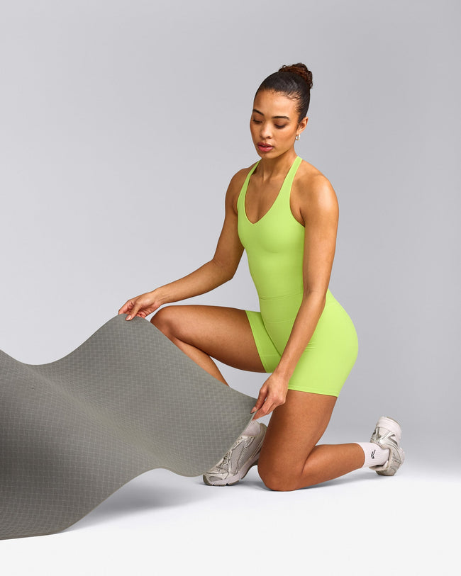 SoftMotion™ Racer Back Tank Top with Built in Bra Shelf with Grey Logo | Citrus Green