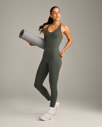 SoftMotion™ Racer Back Vest with Built in Bra Shelf with Grey Logo | Dark Khaki
