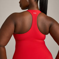 SoftMotion™ Racer Back Vest with Built in Bra Shelf with Grey Logo | Fiery Red